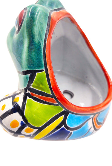 Mexican Talavera Small Squatting Frog Planter Pot Hand Painted - Light Green Frog
